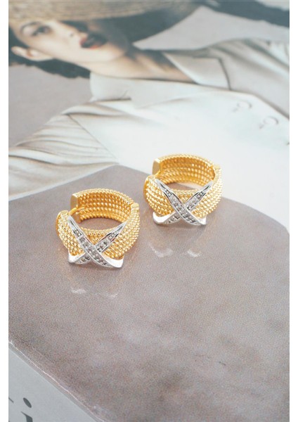 Kadın Vip Seri Zirkon Taşlı Çift Renk'li Halka Model Küpe