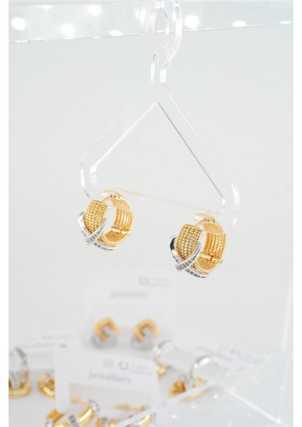 Kadın Vip Seri Zirkon Taşlı Çift Renk'li Halka Model Küpe fiyatları