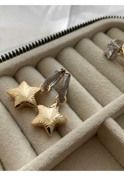 Zirkon Taşlı Yıldız Detaylı Balon Küpe