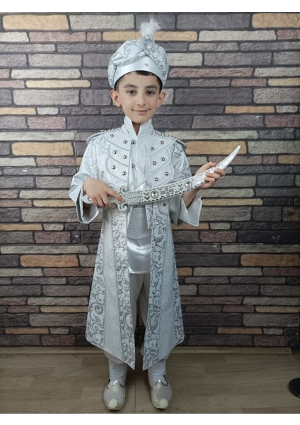 (4-10 Yaş) Beyaz Gümüş Boncuklu Kaftan Sünnet Kıyafeti fiyatları
