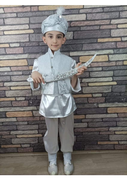 (4-10 Yaş) Beyaz Gümüş Boncuklu Kaftan Sünnet Kıyafeti modelleri