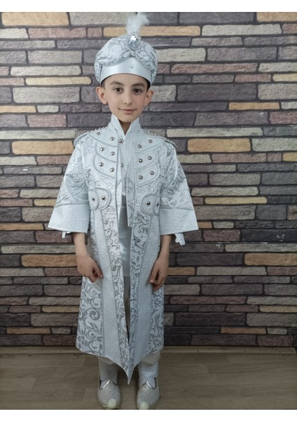 (4-10 Yaş) Beyaz Gümüş Boncuklu Kaftan Sünnet Kıyafeti fırsatları
