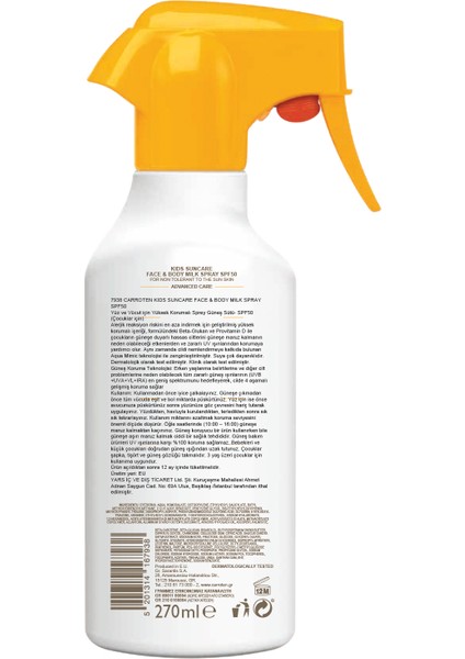 Kids SPF50 Yüksek Güneş Korumalı Yüz&vucut Çocuk Güneş Spreyi 270 ml