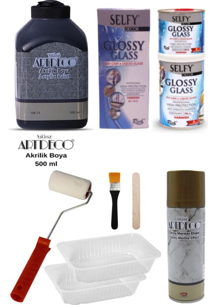 Artdeco Boya 500 ml Siyahselfy Decor Glossy Glass 200+100GR Balkon,banyo,mutfak,tezgah,fayans Seti