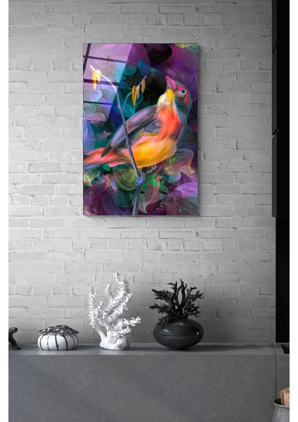 Renkli Kuş Cam Tablo, Dekoratif Cam Tablo modelleri