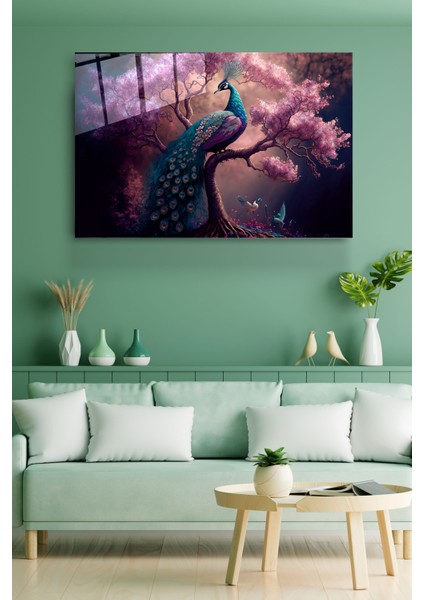 Tavus Kuşu Cam Tablo, Dekoratif Cam Tablo