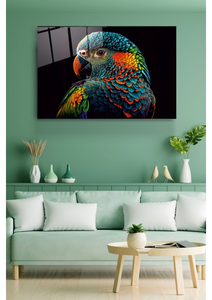 Colorful Feathered Bird Cam Tablo, Dekoratif Cam Tablo