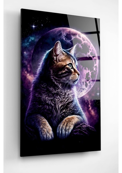 Kedi ve Dolunay Cam Tablo, Dekoratif Cam Tablo fiyatları