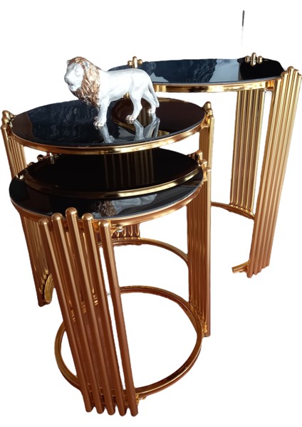 Demonte 3lü Temperli Cam Metal Ayaklı Zigon Sehpa