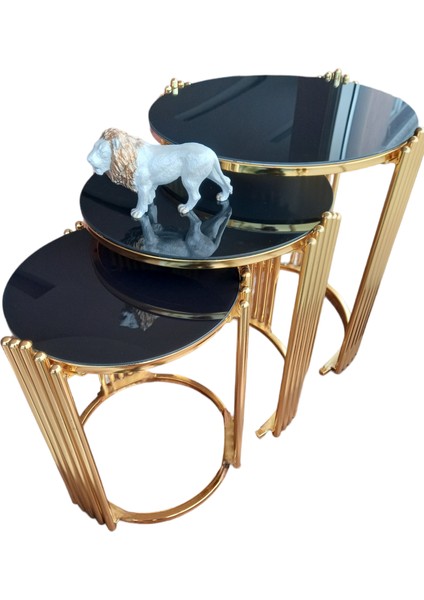 Demonte 3lü Temperli Cam Metal Ayaklı Zigon Sehpa fiyatları