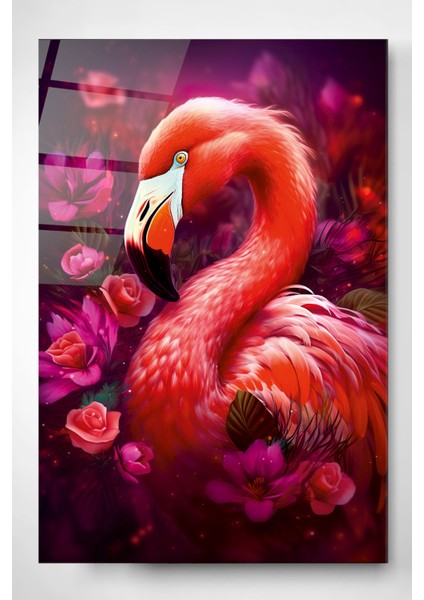 Pembe Flamingo Cam Tablo, Dekoratif Cam Tablo