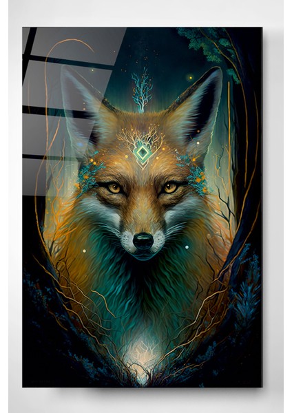 Maskot Tilki Cam Tablo, Dekoratif Cam Tablo