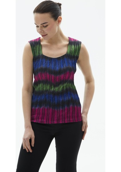 Kare Yaka Kendinden Simli Çizgili Bluz fiyatları