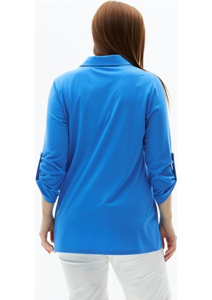 Büyük Beden Önü Düğmeli Şömiziye Yaka Penye Bluz fırsatları