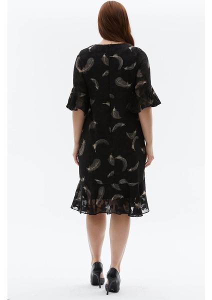 Büyük Beden Etek Ucu Volanlı Tüy Desen Elbise indirimleri