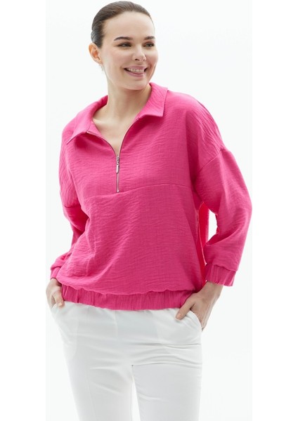 Önü Yarım Fermuarlı Etek Ucu Lastikli Bluz fiyatları