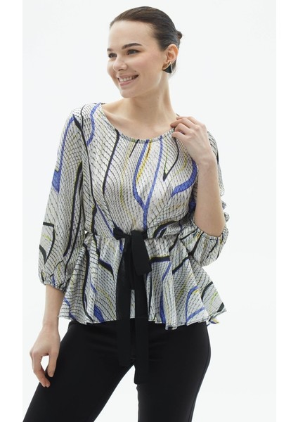 Beli Büzgülü Eteği Volanlı Piton Desen Bluz fiyatları