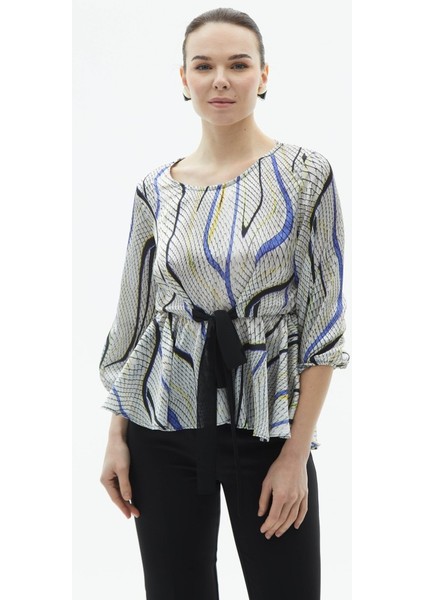 Beli Büzgülü Eteği Volanlı Piton Desen Bluz modelleri