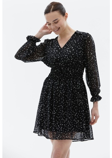 Beli Lastikli Omuzu Fırfırlı Puantiye Desen Elbise fiyatları