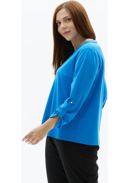 Büyük Beden V Yaka Önü Düğmeli Penye Bluz modelleri