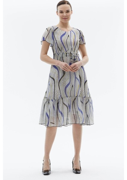 Kolu ve Etek Ucu Volanlı Piton Desen Elbise fiyatları