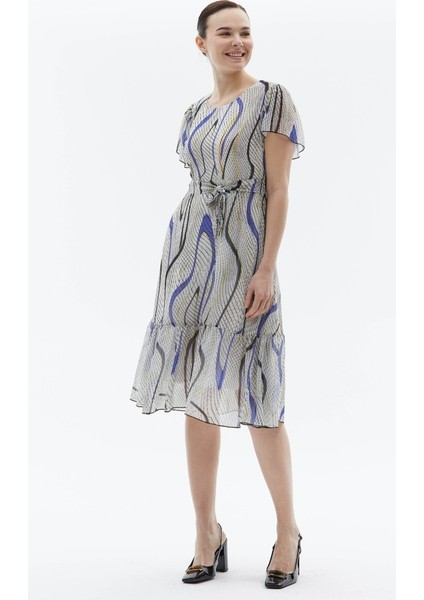 Kolu ve Etek Ucu Volanlı Piton Desen Elbise fırsatları