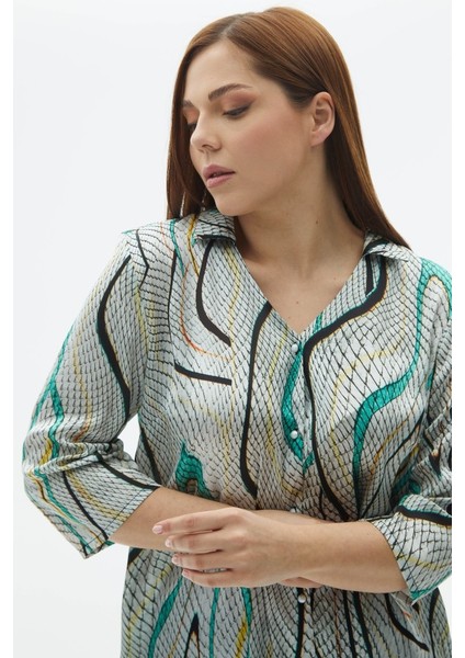 Büyük Beden Gömlek Yaka Piton Desen Bluz fiyatları