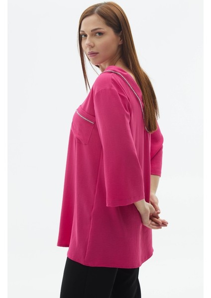 Büyük Beden Önü ve Arkası V Yaka Taşlı Bluz modelleri