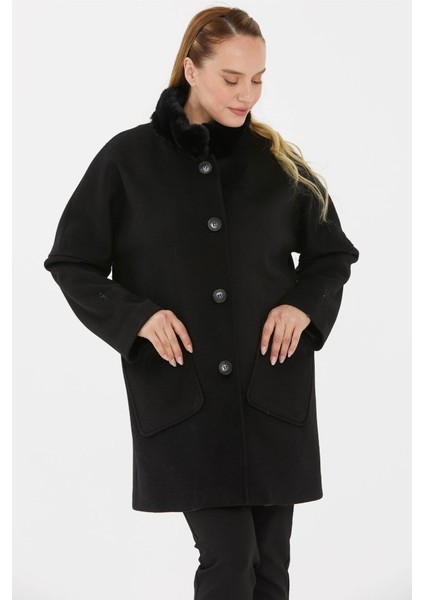 Büyük Beden Yakası Kürklü Eğik Cep Kaban fiyatları