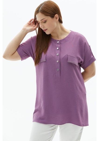 Büyük Beden Düşük Kol Kapak Cep Çıtçıtlı Bluz fiyatları
