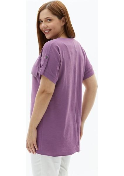 Büyük Beden Düşük Kol Kapak Cep Çıtçıtlı Bluz modelleri