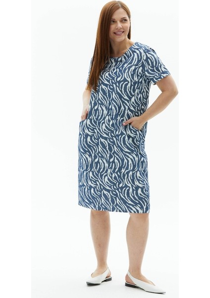 Büyük Beden Yanları Cepli Zebra Desen Elbise
