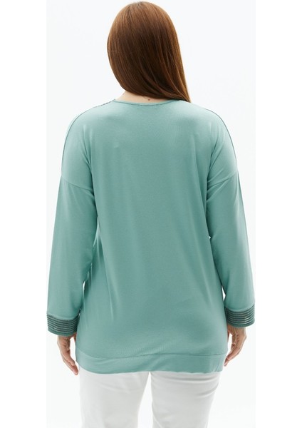 Büyük Beden Simli Ribanalı Uzun Kol Penye Bluz fırsatları