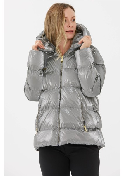 Grogrenli Kendinden Kapüşonlu Mont