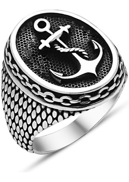925 Ayar Gümüş Deniz Çapa Model Taşsız Erkek Yüzük