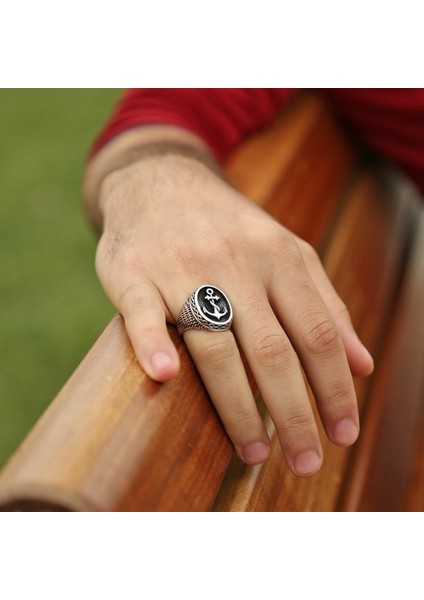 925 Ayar Gümüş Deniz Çapa Model Taşsız Erkek Yüzük fiyatları