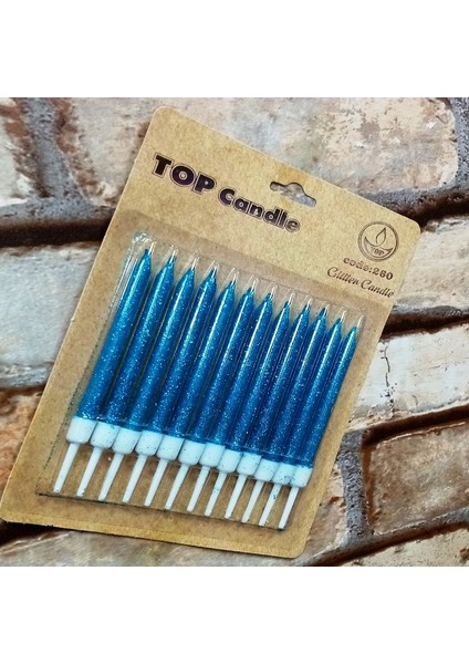 Blue Bırthday Candle Vıp Parlak Mavi Metalik Simli Mavi Pasta Mumu 12 Adet Mavi Doğum Günü Mumu