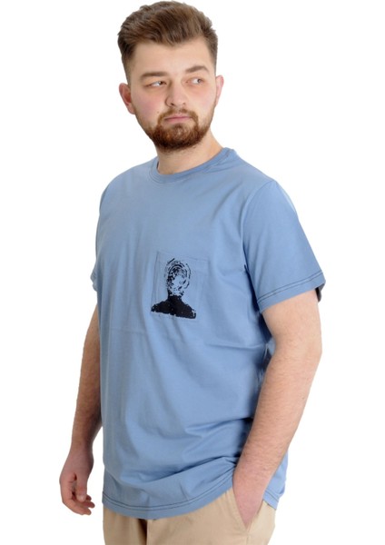 Büyük Beden Erkek T-Shirt Fıngermark 23201 Mavi