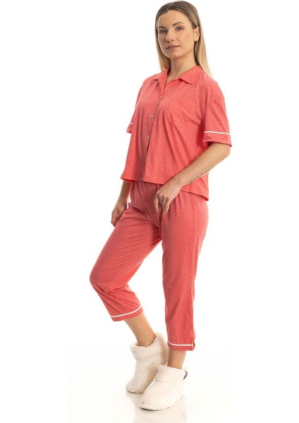 Pamuklu Penye Pijama Takımı - Mercan