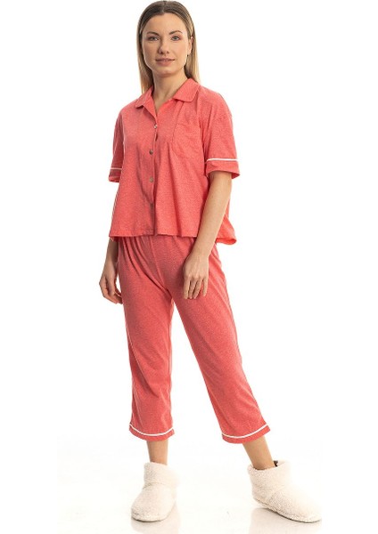Pamuklu Penye Pijama Takımı - Mercan