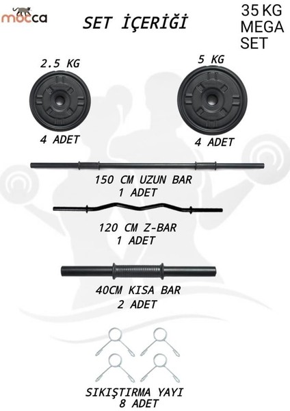 38 kg Z-Barlı Megaset Halter Seti ve Dambıl Seti Ağırlık Fitness Seti