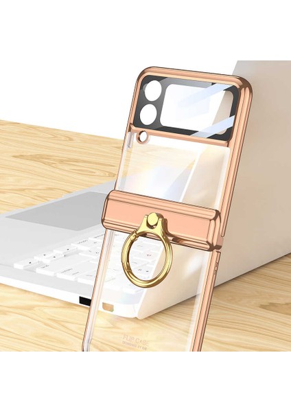 Galaxy Z Flip 4 Kılıf Yüzüklü Lens Korumalı Metal Görünümlü Kapak fiyatları