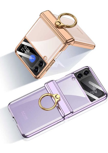 Galaxy Z Flip 4 Kılıf Yüzüklü Lens Korumalı Metal Görünümlü Kapak indirimleri