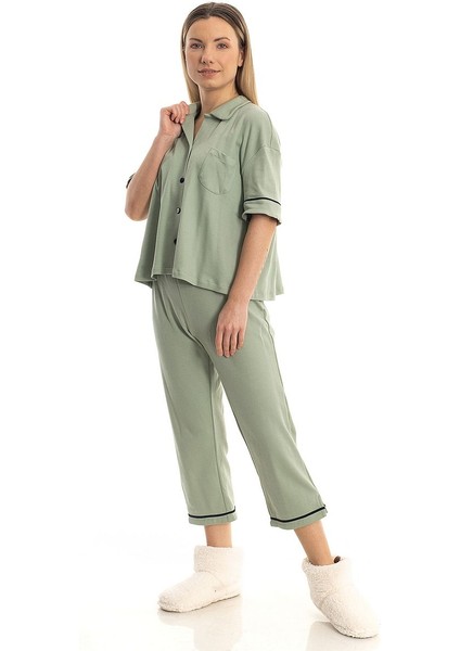 Pamuk Penye Pijama Takımı - Yeşil