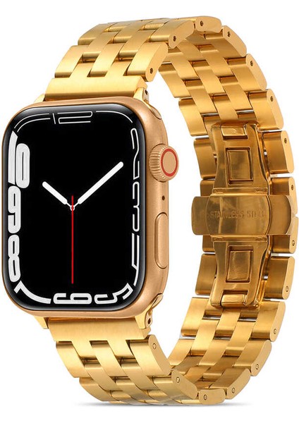Apple Watch 7 41MM Kordon Bakla Işlemeli Klipsli Tasarım Metal Kordon