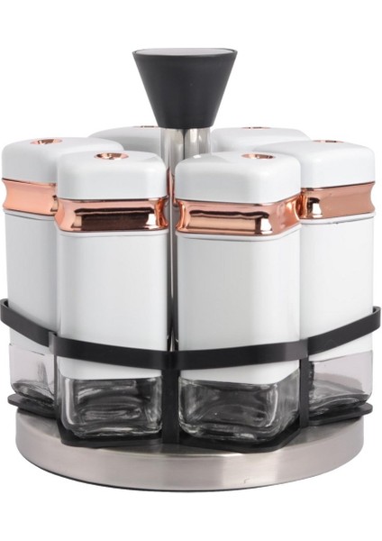 Fıona 6lı Döner Standlı Beyaz Baharatlık Seti