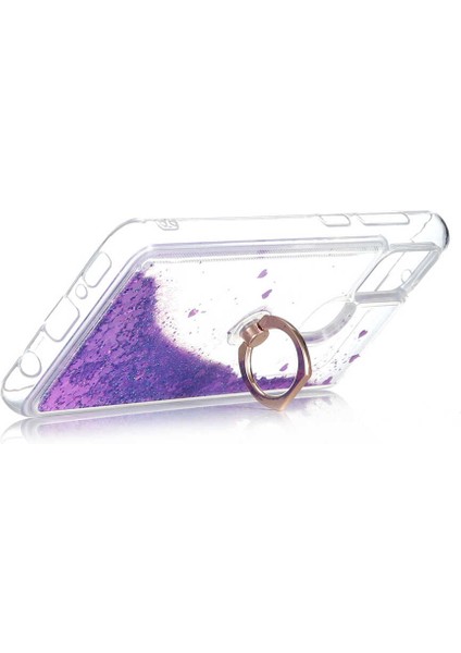Samsung Galaxy A21S Kılıf Yüzük Standlı Sıvılı Simli Pullu Renkli Desenli Silikon Kapak fırsatları