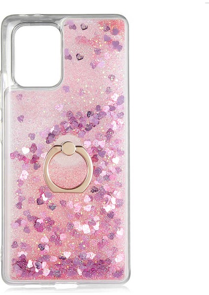 Samsung Galaxy A91 (S10 Lite) Kılıf Yüzük Standlı Sıvılı Simli Pullu Renkli Desenli Silikon Kapak