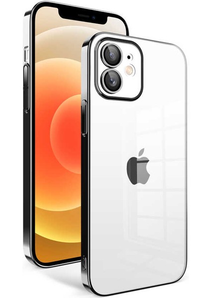 Apple iPhone 12 Kılıf Kamera Korumalı Şeffaf Arka Yüzey Renkli Çerçeveli Kapak