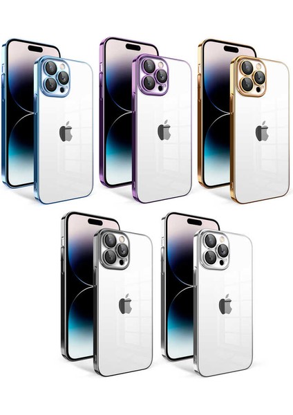 Apple iPhone 14 Pro Kılıf Kamera Korumalı Şeffaf Arka Yüzey Renkli Çerçeveli Kapak